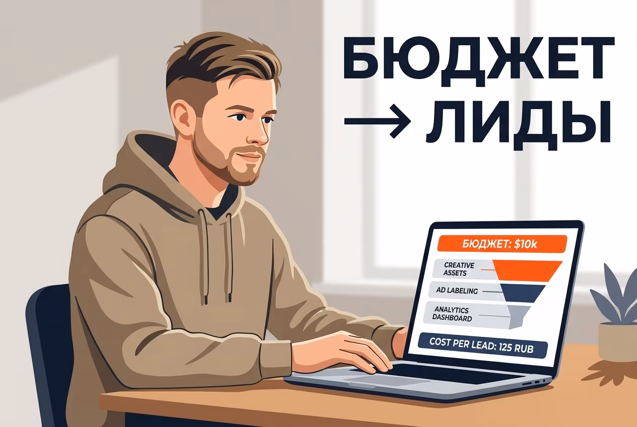 Специалист рассчитывает бюджет и стоимость таргетированной рекламы на ноутбуке
