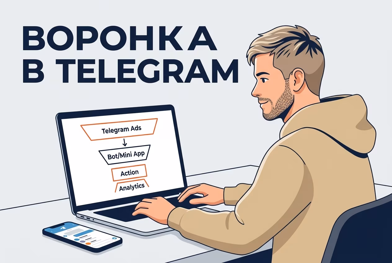 Маркетолог настраивает воронку продаж через рекламу в Telegram Ads