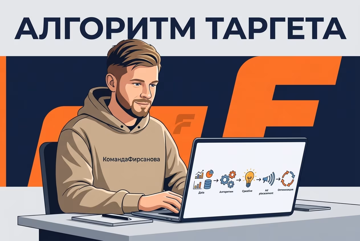 Специалист настраивает алгоритм таргетированной рекламы на ноутбуке с воронкой оптимизации
