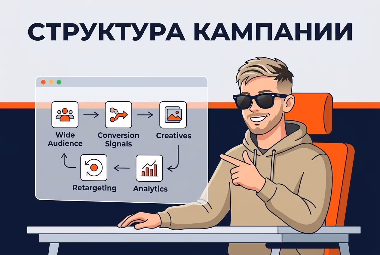 Специалист выстраивает структуру кампании при настройке таргетированной рекламы