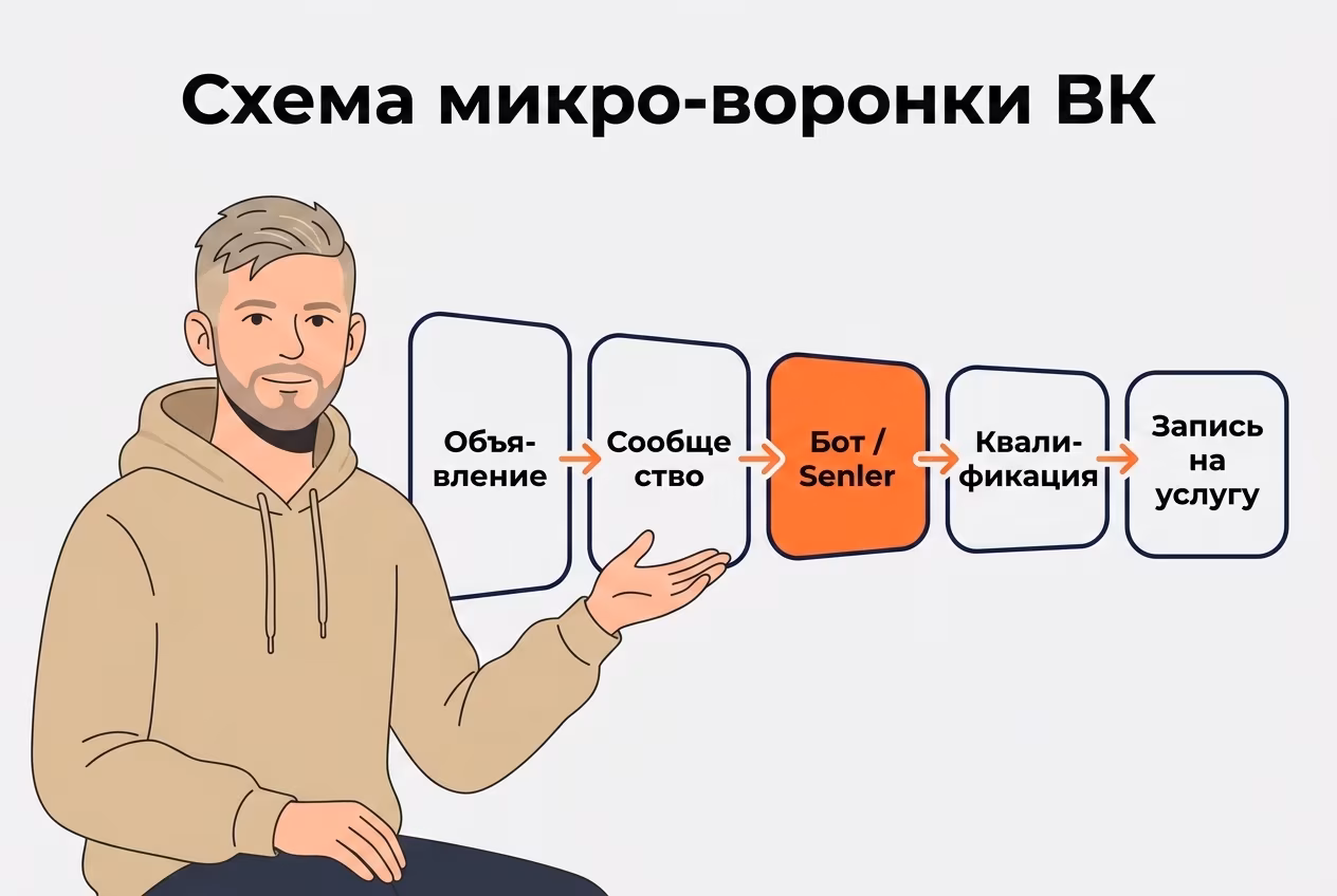 Схема микро-воронки для рекламы ВК услуг
